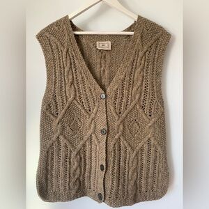MC Collection 100% Wool Cable-Knit Button-Front Sweater Vest in Taupe
